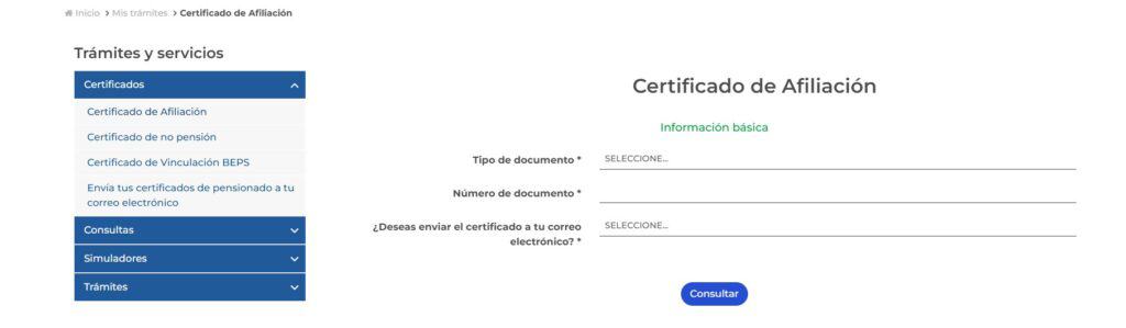 formulario certificado afiliacion colpensiones
